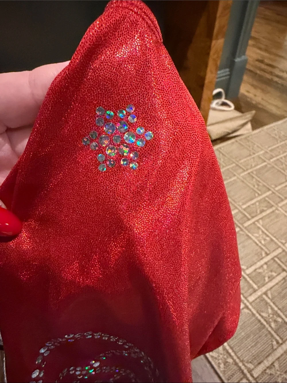 Snowflake Designs Girls Gymnastics Leotard Red Blue Rhinestone Size L